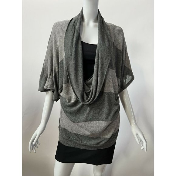 Splendid Womens Tunic Sweater Gray Stripe Short Sleeve Drape Neck Tight Knit M - Picture 7 of 12